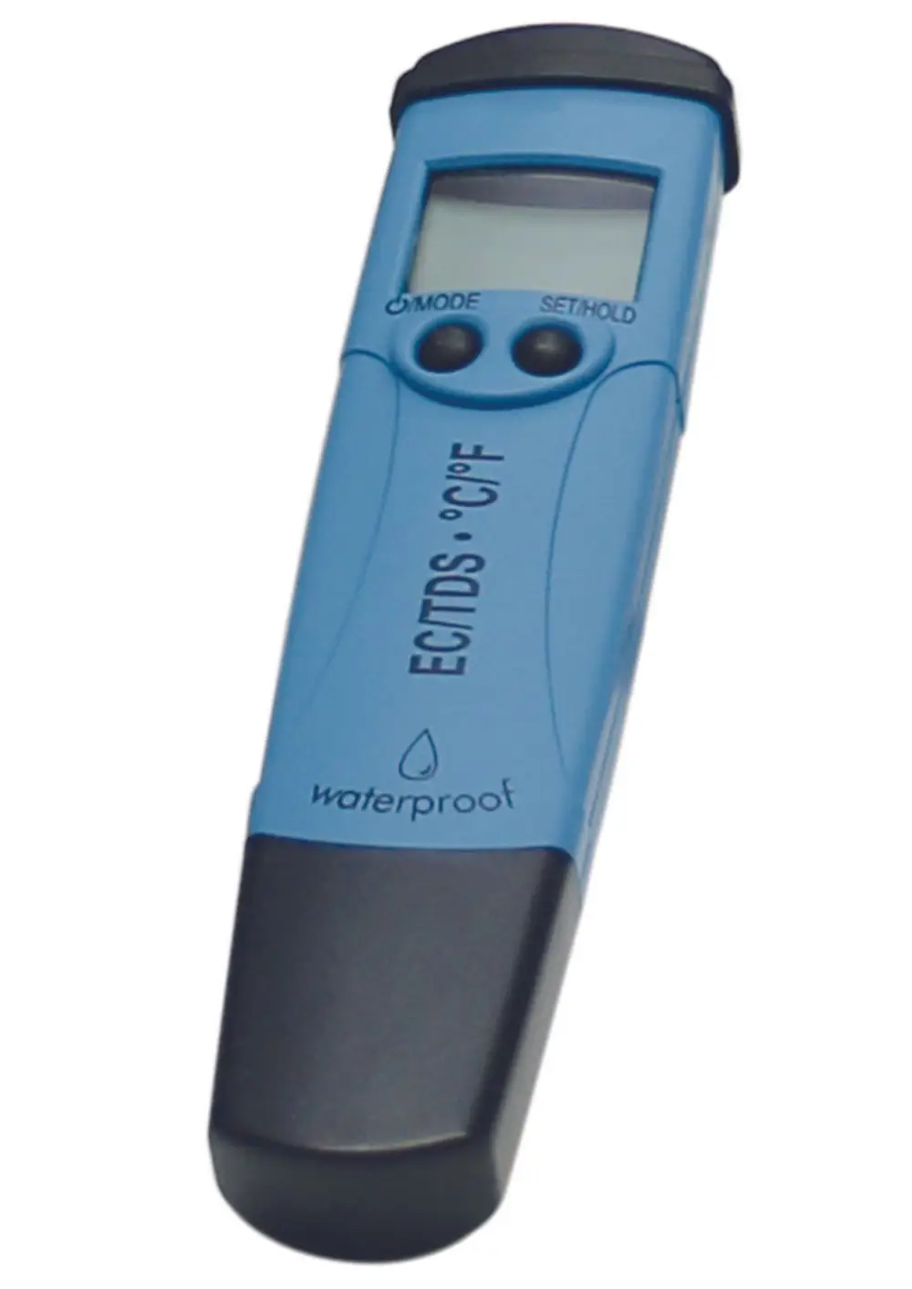 Batteriebetriebener Tester in Blau von Judo zur Messung von EC/TDS und Temperatur in Celsius oder Fahrenheit. Das Gerät ist wasserdicht und verfügt über ein LCD-Display.